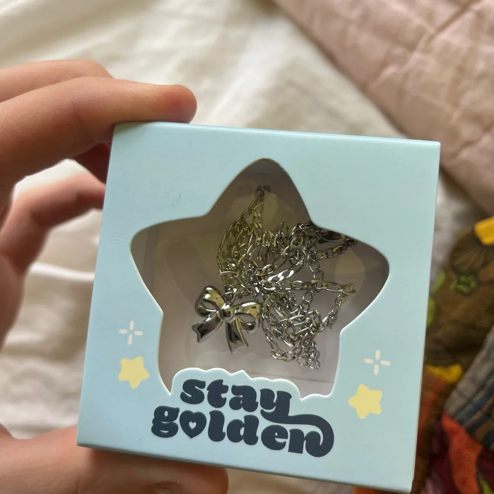 Stay Golden Stainless Steel Silver Bow Necklace - Picture 1 of 6